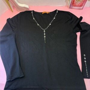 Belldini Black Long Sleeve Top with Silver Accents